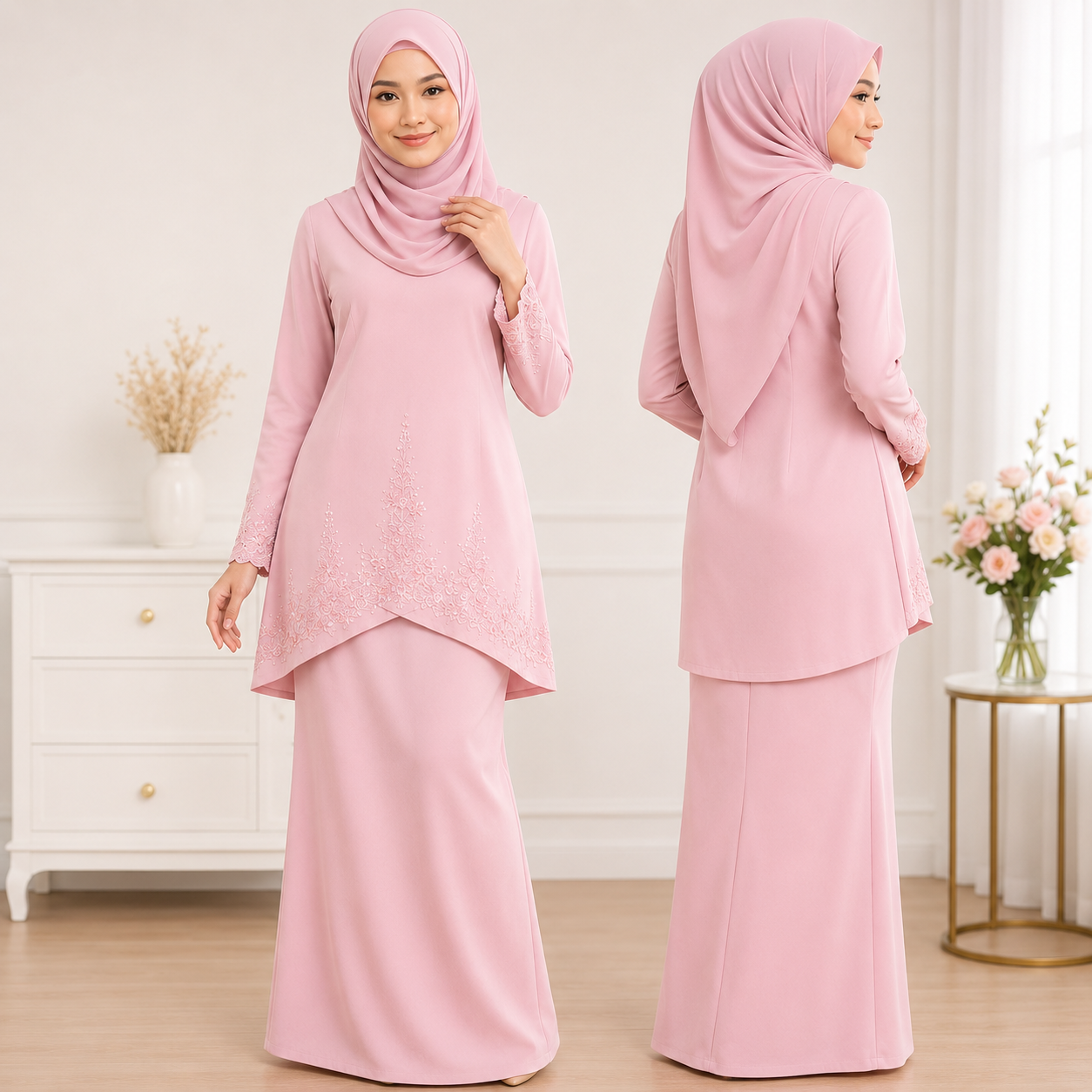 Baju Kurung Moden Pastel Pink